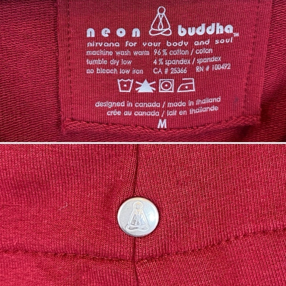 Neon Buddha Swing Jacket Deep Red Sz M Square Neck Oversized Cropped Wood Button - Picture 17 of 17
